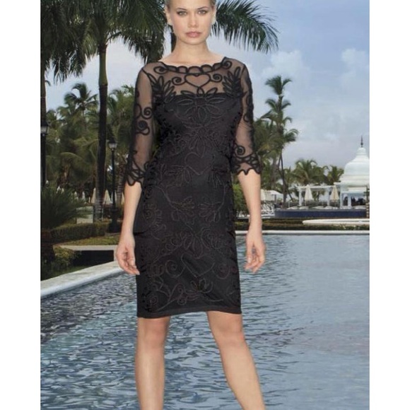 NWT! Leo Guy black knit and lace dress size 4 - Picture 1 of 7